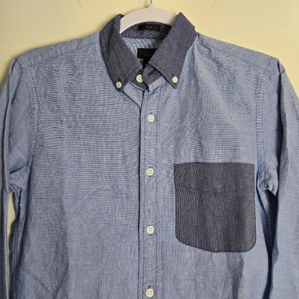 J.CREW Mens‎ Blue Colorblock Oxford Slim Button-Down Shirt XS NWT